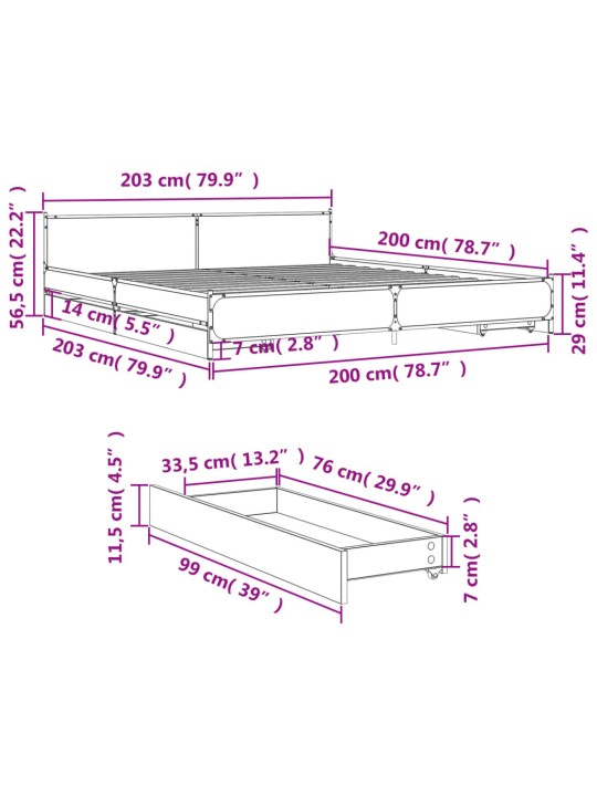 Gultas rāmis ar atvilktnēm, melns, 200x200cm, inženierijas koks