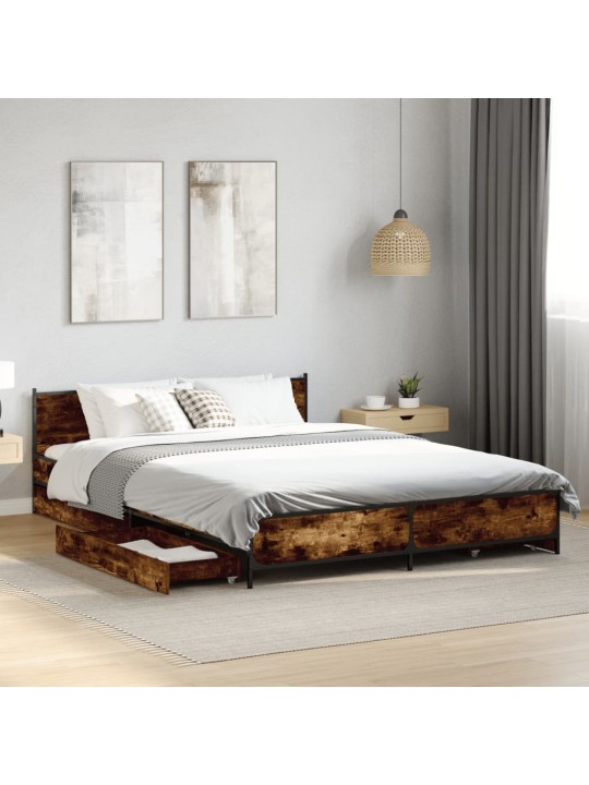 Gultas rāmis ar atvilktnēm, ozola, 120x200cm, inženierijas koks