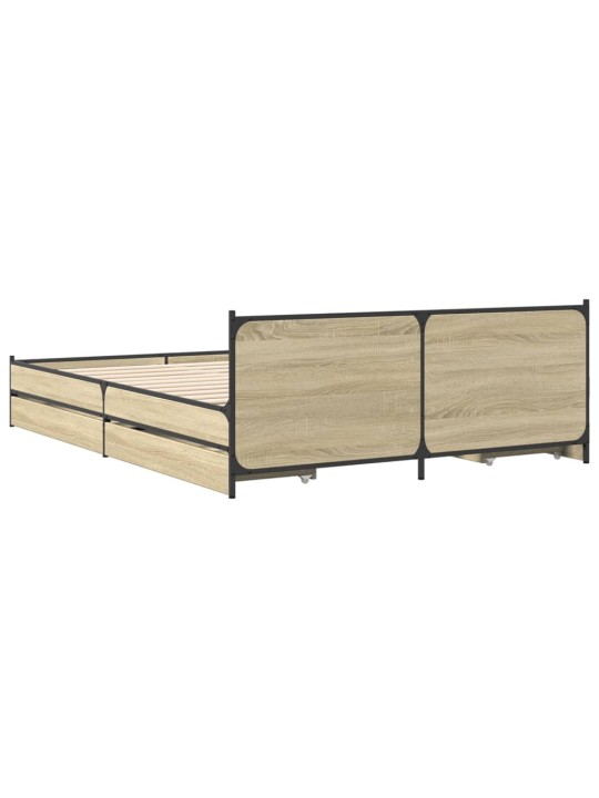 Gultas rāmis ar atvilktnēm, ozola, 135x190cm, inženierijas koks