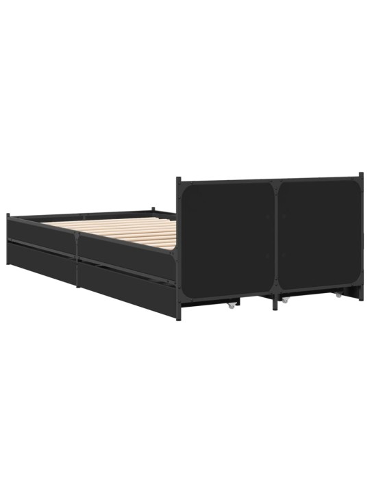 Gultas rāmis ar atvilktnēm, melns, 90x190 cm, inženierijas koks