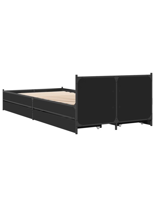 Gultas rāmis ar atvilktnēm, melns, 90x200 cm, inženierijas koks
