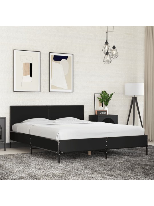 Gultas rāmis, melns, 150x200 cm, inženierijas koks, metāls