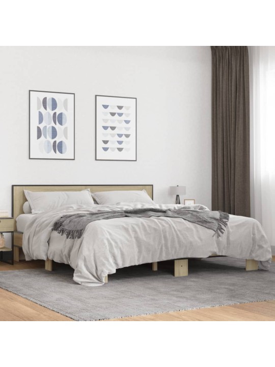 Gultas rāmis, ozola krāsā, 200x200cm, inženierijas koks, metāls