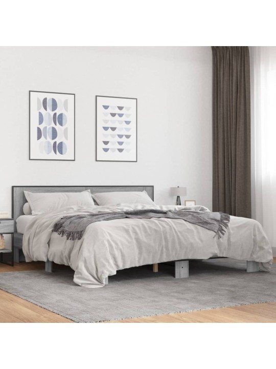Gultas rāmis, pelēka ozola,200x200cm, inženierijas koks, metāls