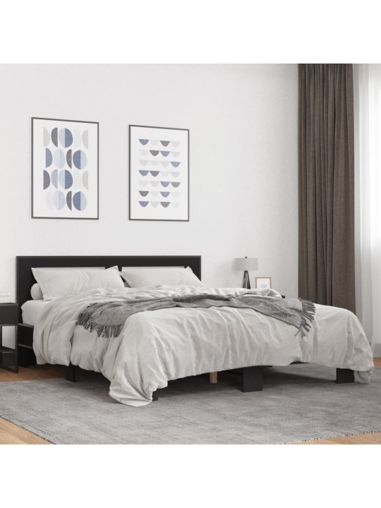 Gultas rāmis, melns, 150x200 cm, inženierijas koks, metāls