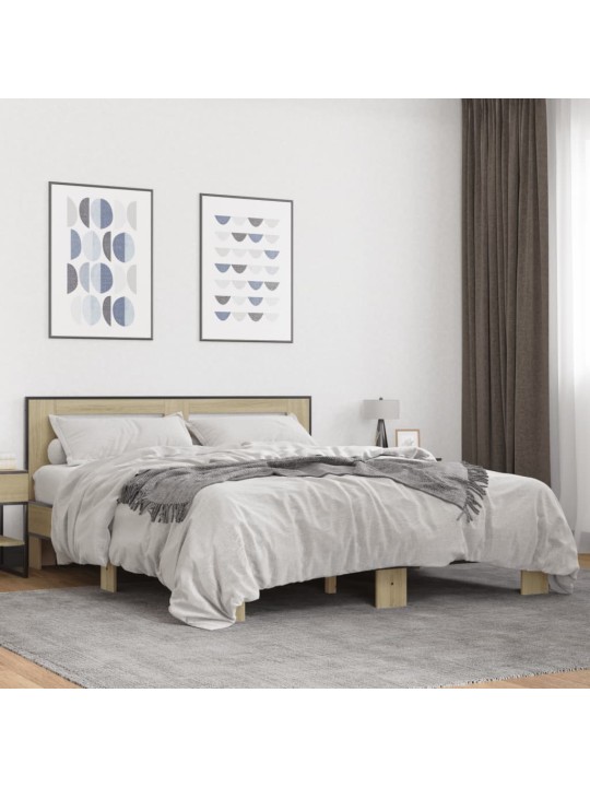 Gultas rāmis, ozola krāsā, 150x200cm, inženierijas koks, metāls