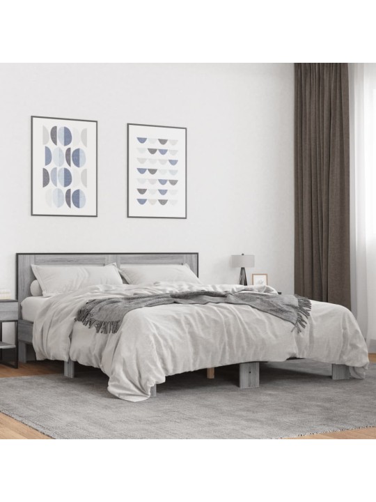 Gultas rāmis, pelēka ozola,150x200cm, inženierijas koks, metāls