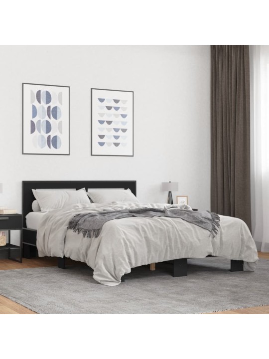 Gultas rāmis, melns, 140x200 cm, inženierijas koks, metāls