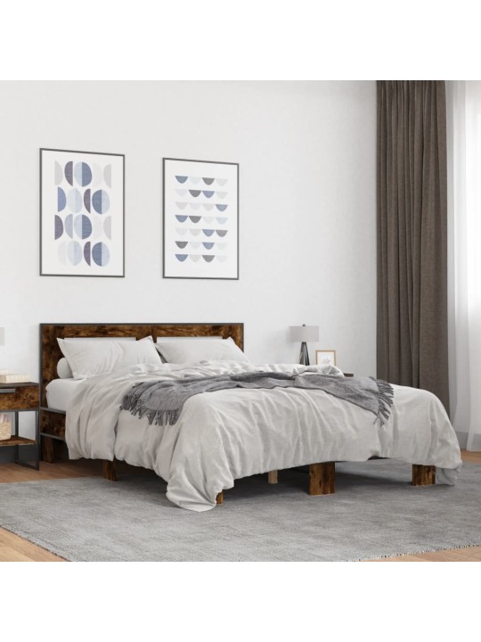 Gultas rāmis, ozola krāsā, 140x200cm, inženierijas koks, metāls