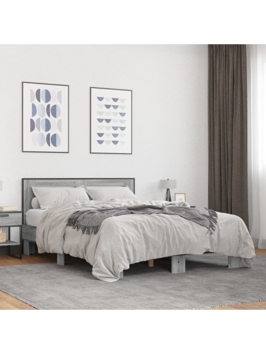 Gultas rāmis, pelēka ozola 140x200cm, inženierijas koks, metāls