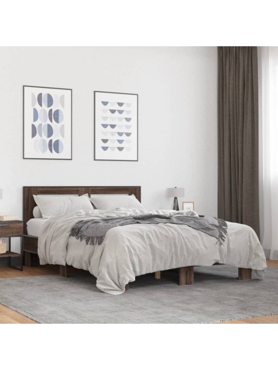 Gultas rāmis, brūna ozola, 140x200cm, inženierijas koks, metāls