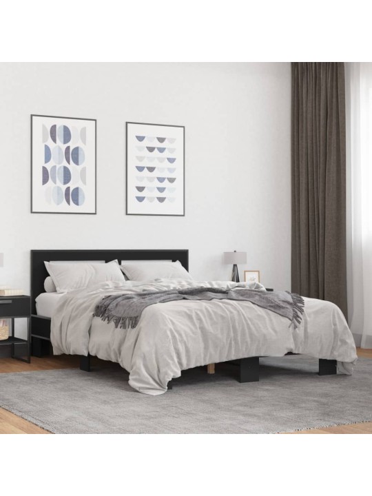 Gultas rāmis, melns, 120x200 cm, inženierijas koks, metāls