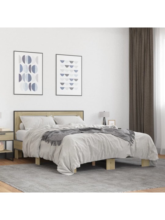 Gultas rāmis, ozola krāsā, 120x200cm, inženierijas koks, metāls