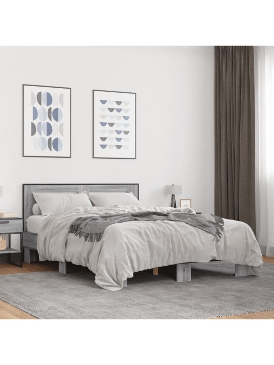 Gultas rāmis, pelēka ozola 120x200cm, inženierijas koks, metāls