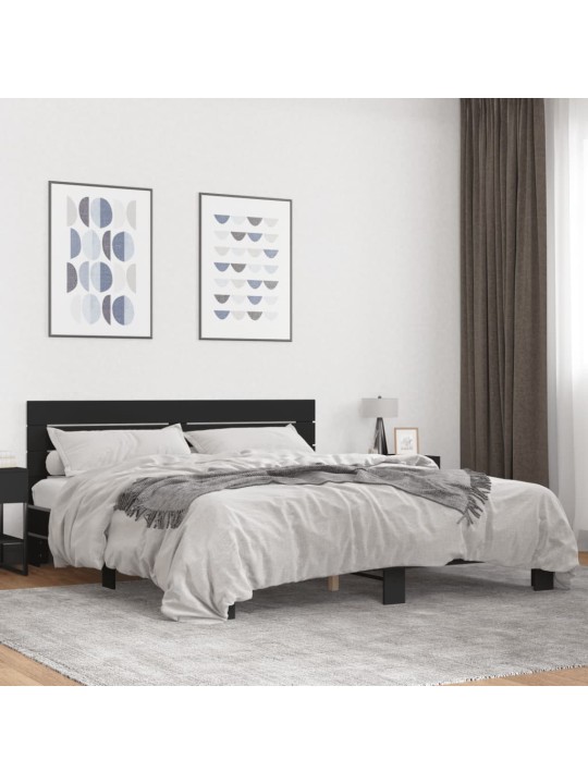 Gultas rāmis, 200x200 cm, inženierijas koks un metāls, melns