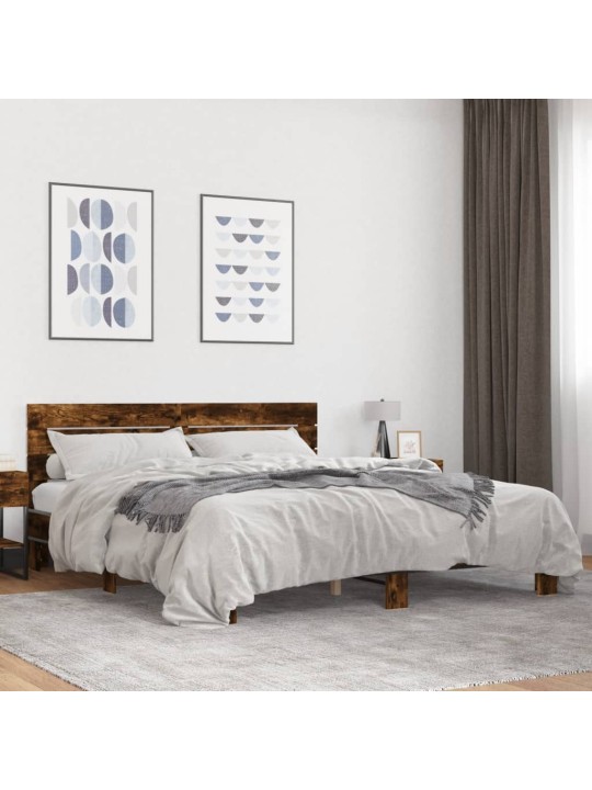 Gultas rāmis, ozola krāsā, 200x200cm, inženierijas koks, metāls