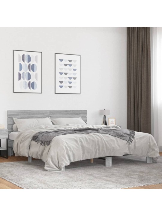 Gultas rāmis, pelēka ozola,200x200cm, inženierijas koks, metāls