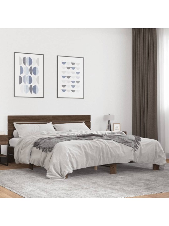 Gultas rāmis, brūna ozola, 200x200cm, inženierijas koks, metāls
