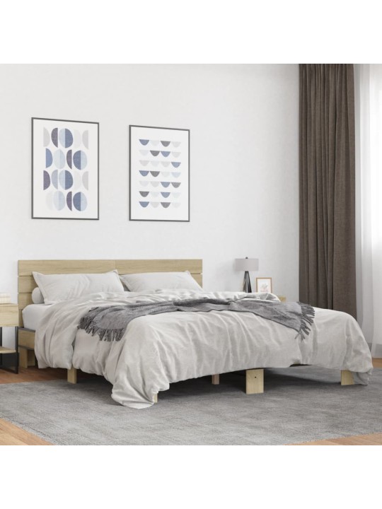 Gultas rāmis, ozola krāsā, 160x200cm, inženierijas koks, metāls