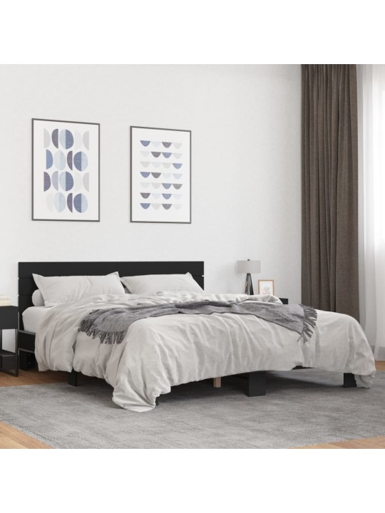 Gultas rāmis, melns, 150x200 cm, inženierijas koks, metāls