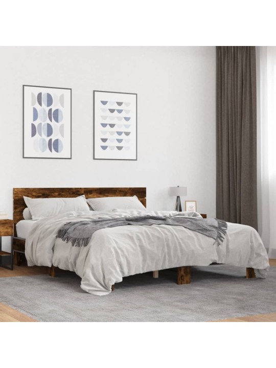 Gultas rāmis, ozola krāsā, 150x200cm, inženierijas koks, metāls