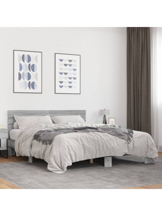 Gultas rāmis, pelēka ozola,150x200cm, inženierijas koks, metāls