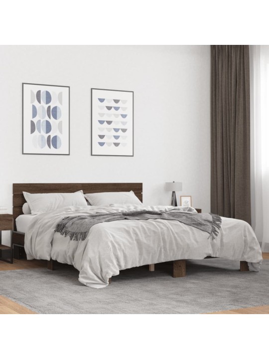 Gultas rāmis, brūna ozola, 150x200cm, inženierijas koks, metāls