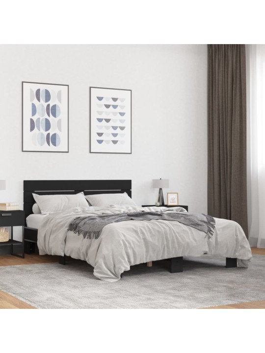 Gultas rāmis, melns, 140x200 cm, inženierijas koks, metāls