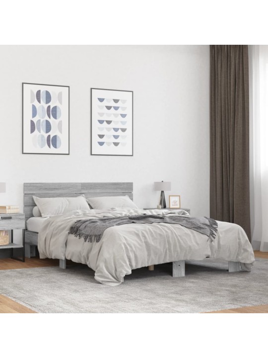Gultas rāmis, pelēka ozola 140x200cm, inženierijas koks, metāls