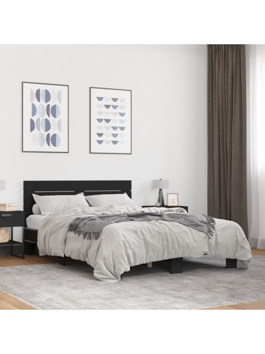Gultas rāmis, melns, 120x200 cm, inženierijas koks, metāls