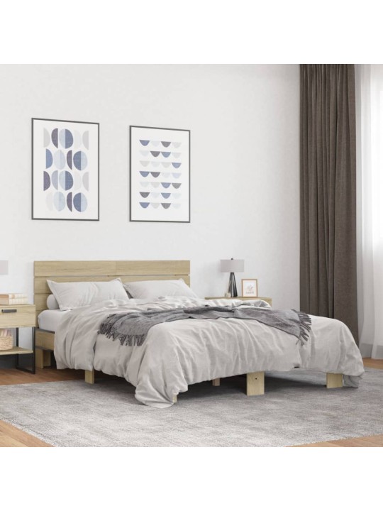 Gultas rāmis, ozola krāsā, 120x200cm, inženierijas koks, metāls