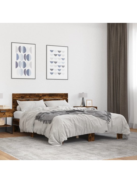 Gultas rāmis, ozola krāsā, 120x200cm, inženierijas koks, metāls