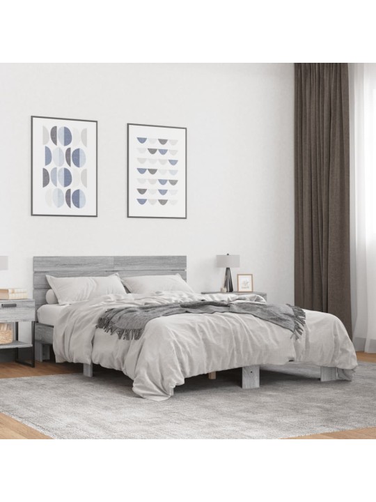 Gultas rāmis, pelēka ozola 120x200cm, inženierijas koks, metāls