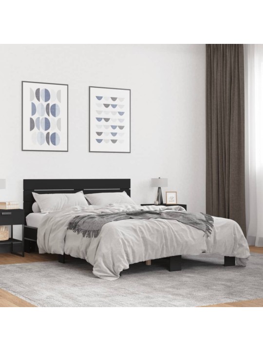 Gultas rāmis, melns, 135x190 cm, inženierijas koks, metāls