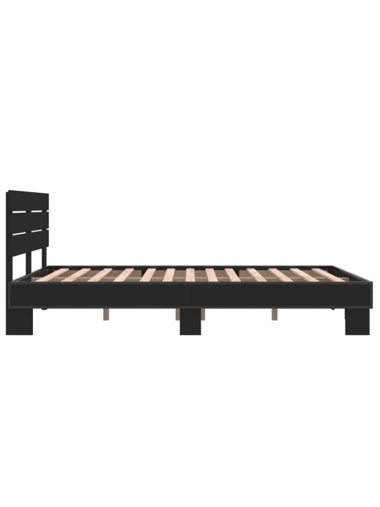 Gultas rāmis, melns, 140x190 cm, inženierijas koks, metāls