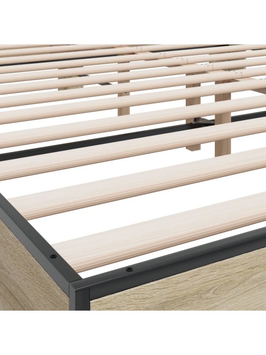 Gultas rāmis, ozola krāsā, 200x200cm, inženierijas koks, metāls