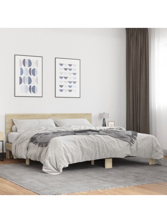 Gultas rāmis, ozola krāsā, 200x200cm, inženierijas koks, metāls