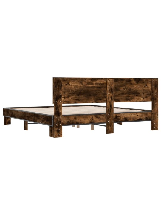 Gultas rāmis, ozola krāsā, 200x200cm, inženierijas koks, metāls