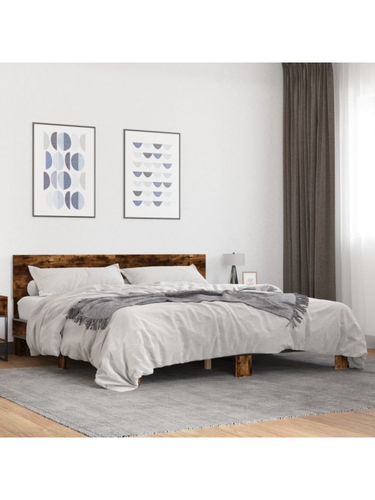 Gultas rāmis, ozola krāsā, 200x200cm, inženierijas koks, metāls