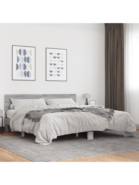 Gultas rāmis, pelēka ozola,200x200cm, inženierijas koks, metāls