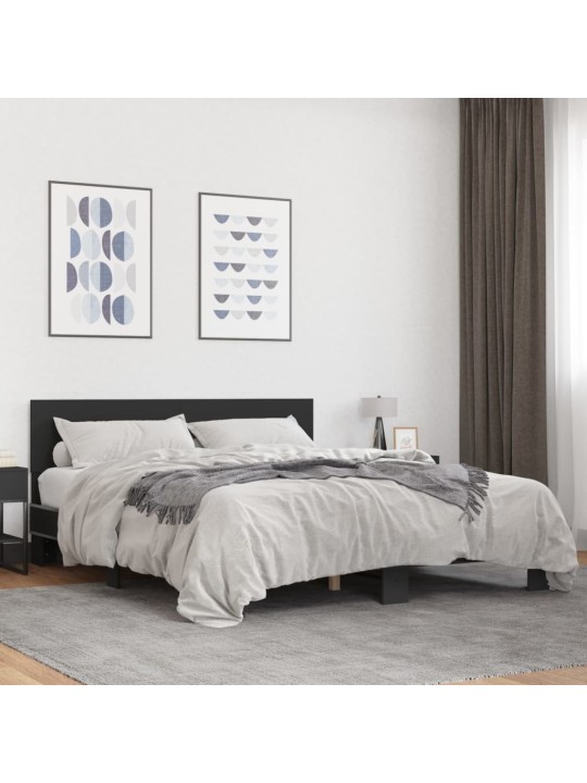 Gultas rāmis, melns, 160x200 cm, inženierijas koks, metāls