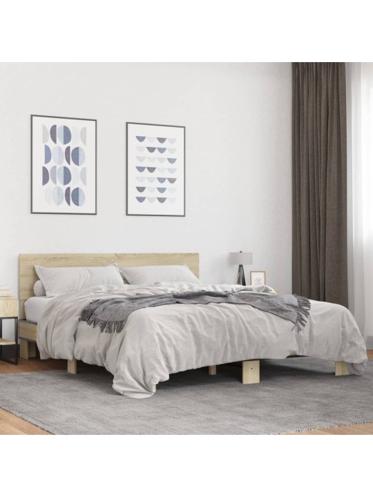 Gultas rāmis, ozola krāsā, 160x200cm, inženierijas koks, metāls