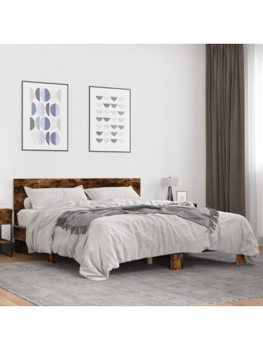 Gultas rāmis, ozola krāsā, 160x200cm, inženierijas koks, metāls