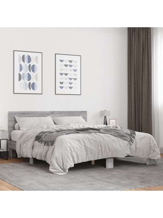 Gultas rāmis, pelēka ozola,160x200cm, inženierijas koks, metāls