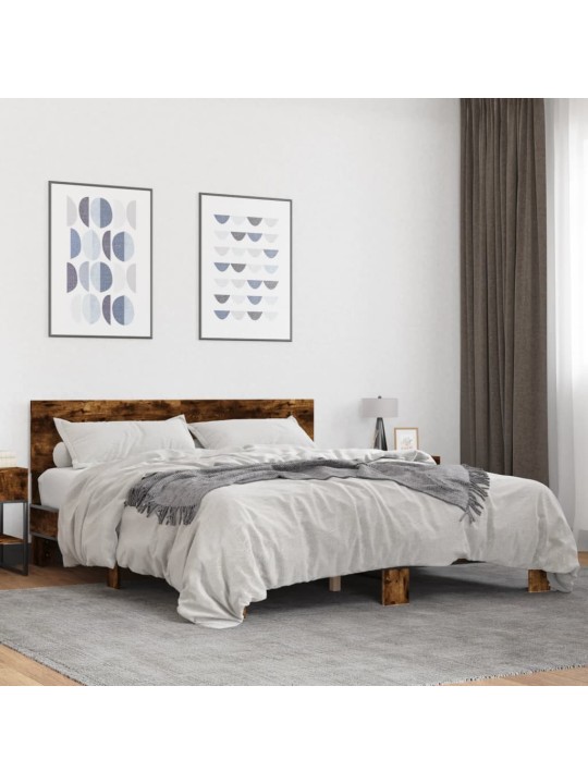 Gultas rāmis, ozola krāsā, 150x200cm, inženierijas koks, metāls