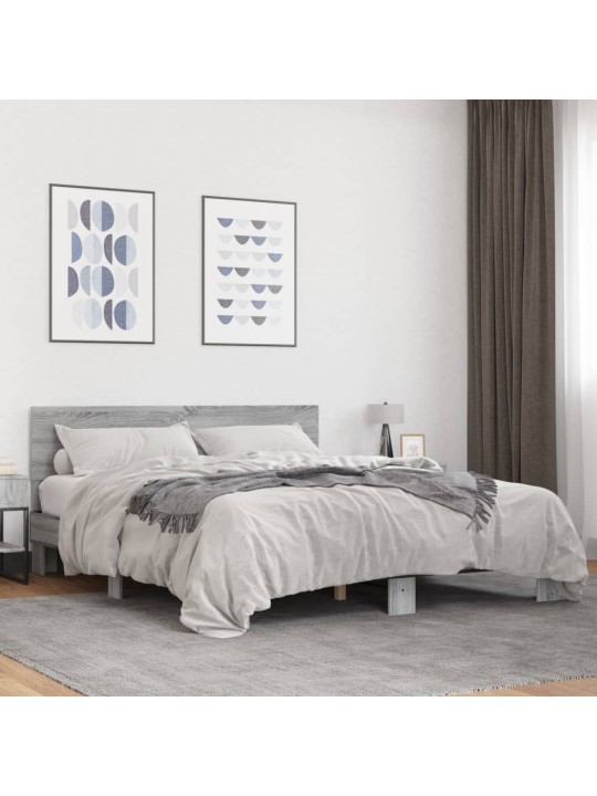 Gultas rāmis, pelēka ozola,150x200cm, inženierijas koks, metāls