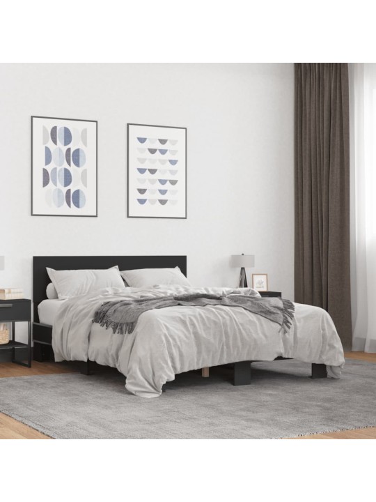 Gultas rāmis, melns, 140x200 cm, inženierijas koks, metāls