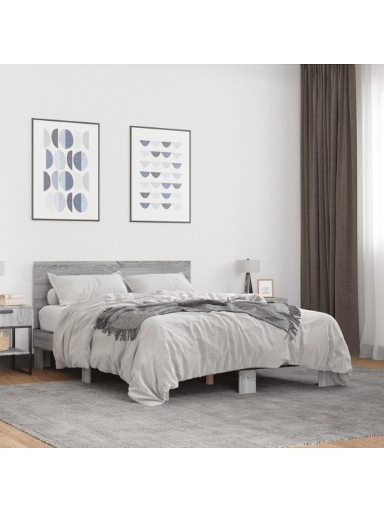 Gultas rāmis, pelēka ozola 140x200cm, inženierijas koks, metāls