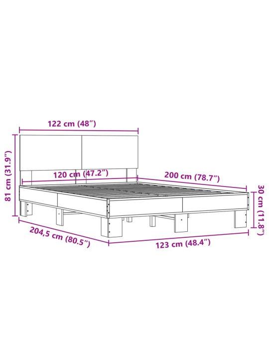 Gultas rāmis, melns, 120x200 cm, inženierijas koks, metāls
