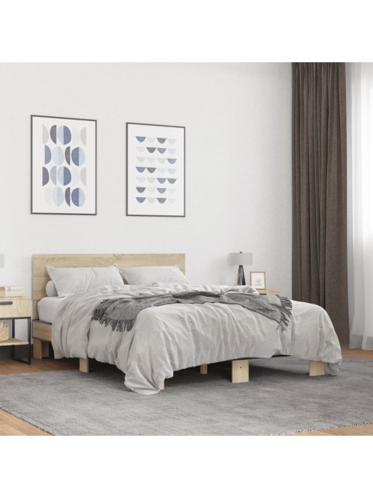 Gultas rāmis, ozola krāsā, 120x200cm, inženierijas koks, metāls